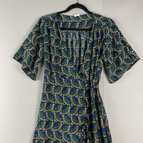 Silk Salt Journey Maxi Wrap Dress Women Medium Geometric Peacock Artsy Tribal - Picture 3 of 16